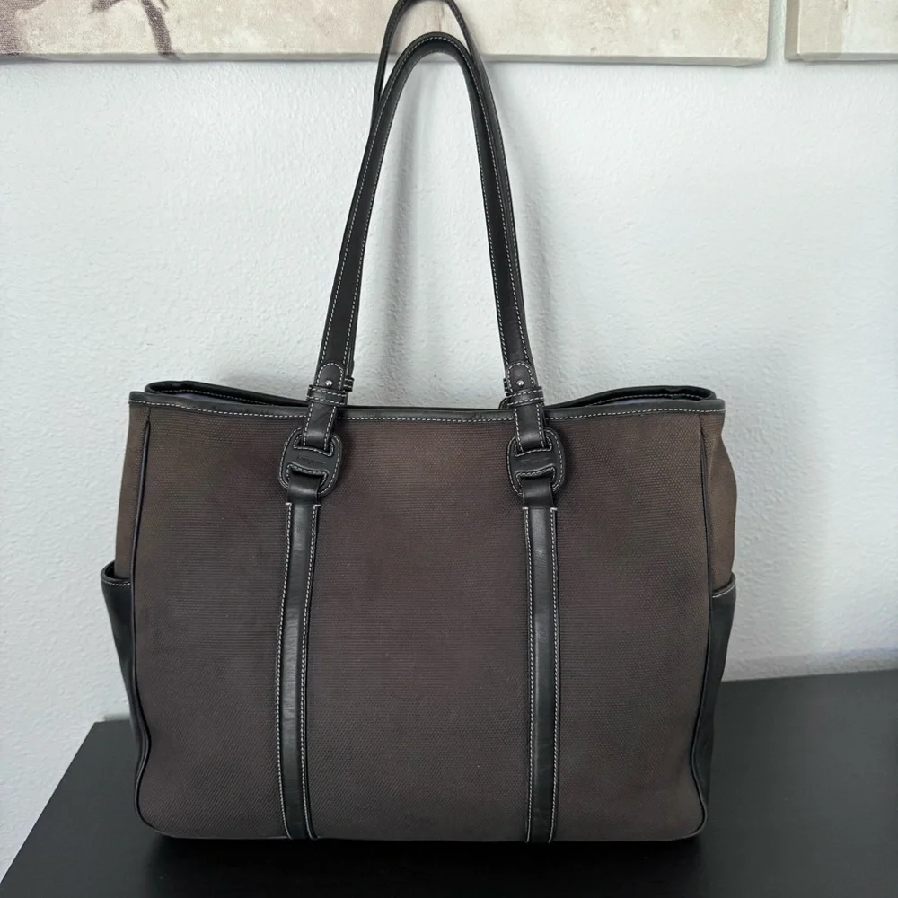 Salvatore Ferragamo Canvas Leather Tote Shoulder Bag